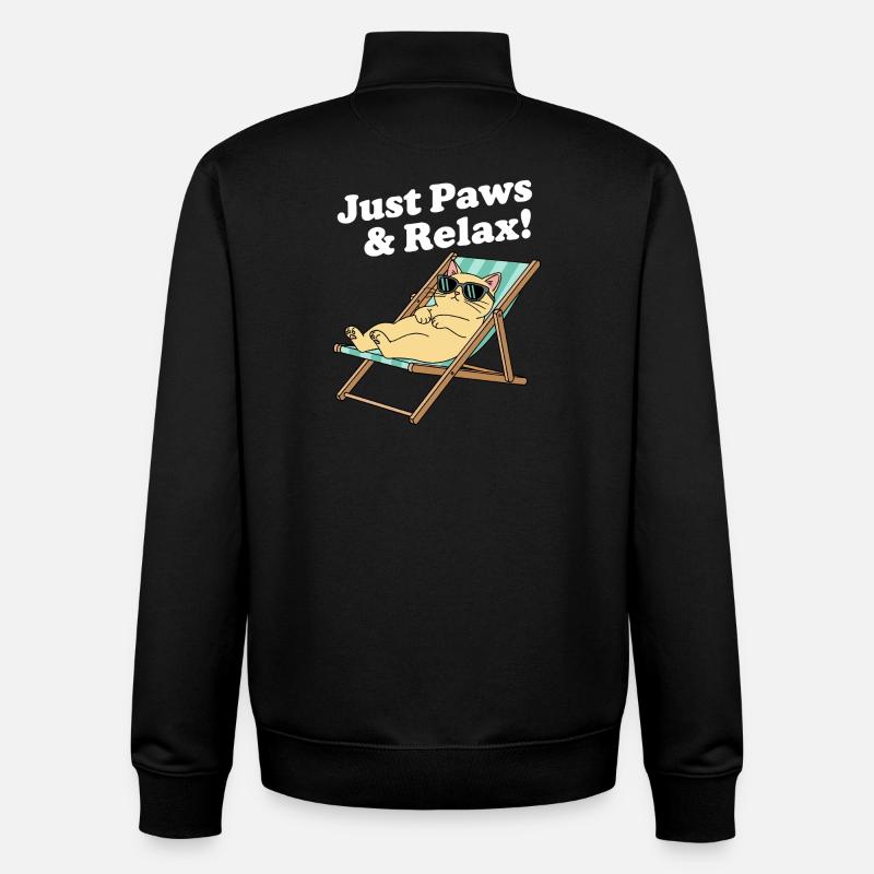 Relax cat in deck chair - Unisex Organic Zip Sweatshirt by Stanley/Stella - black