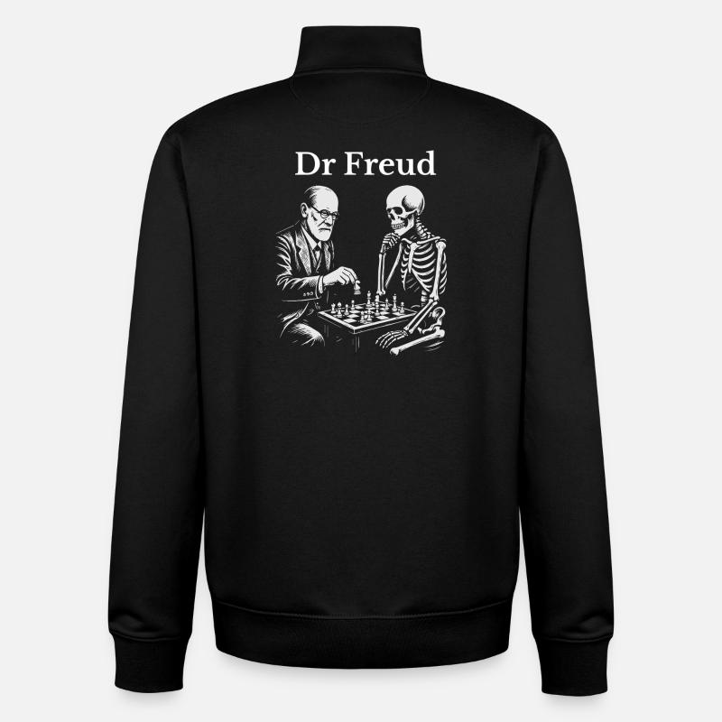 Freud Chess Duel with Skeleton - Unisex Organic Zip Sweatshirt by Stanley/Stella - black