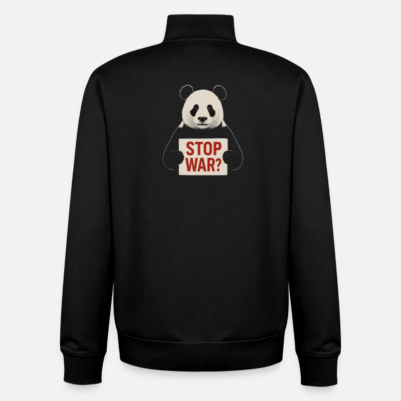 Panda calls for peace - Unisex Organic Zip Sweatshirt by Stanley/Stella - black