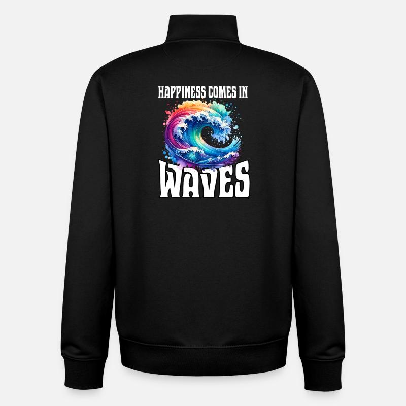 Le bonheur vient par vagues - Sweat zippé unisexe en coton bio Stanley/Stella - noir