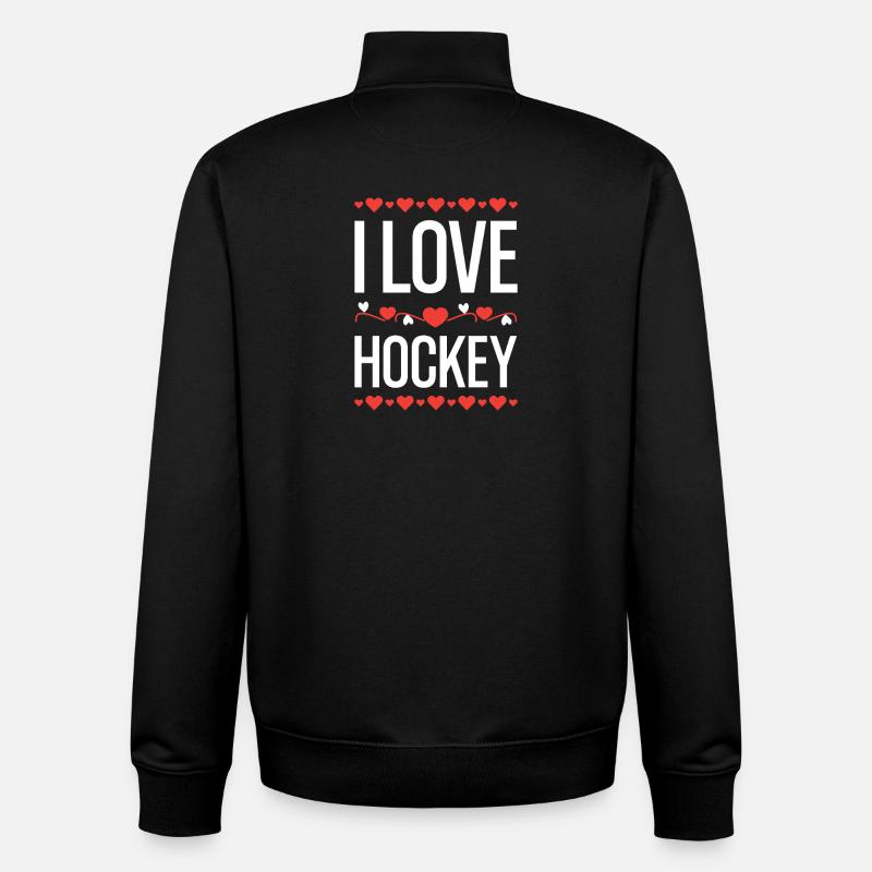J’aime l’imprimé hockey - Sweat zippé unisexe en coton bio Stanley/Stella - noir