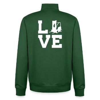 Liebe zum Lager  und Spedition– Staplerfahrer - Unisex Organic Zip Sweatshirt von Stanley/Stella - Flaschengrün - Hinten - AI Model Male 185 dark (185cm)