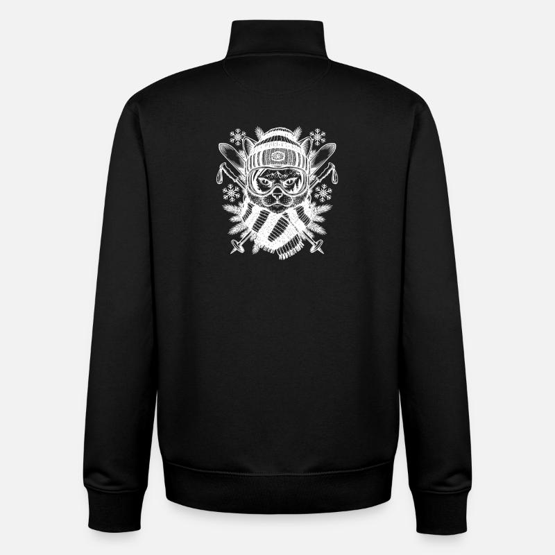 Ski chat Illustration Ski - Sweat zippé unisexe en coton bio Stanley/Stella - noir