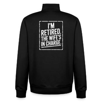 Retired : Wife in Charge - Unisex Organic Zip Sweatshirt by Stanley/Stella - black - Back - AI Model Male 185 light (185cm)