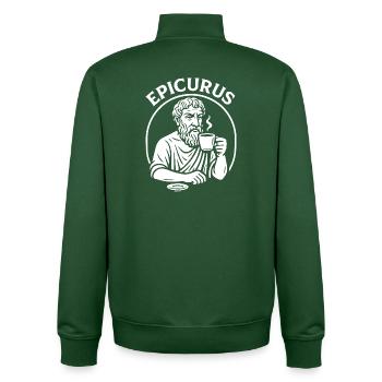 Epicurus Coffee Cup Philosophy Tee - Unisex Organic Zip Sweatshirt by Stanley/Stella - bottle green - Back - AI Model Male 185 dark (185cm)