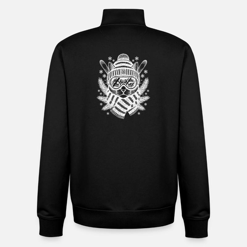 Skiing Cat Winter Fun Ski - Sweat zippé unisexe en coton bio Stanley/Stella - noir