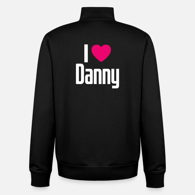 J’aime Danny Coeur rose J’aime Danny - Sweat zippé unisexe en coton bio Stanley/Stella - noir