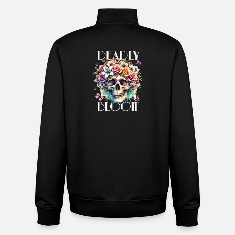 Flowers Skull Beauty Bloom - Unisex Organic Zip Sweatshirt by Stanley/Stella - black