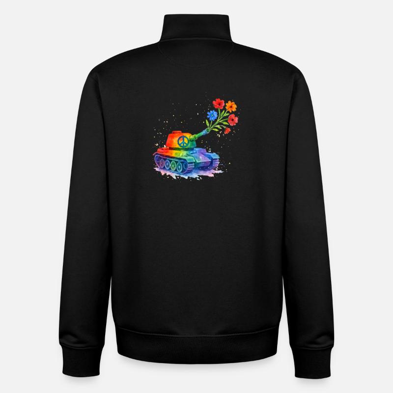 Char arc-en-ciel Peace – Aquarelle Antiwar - Sweat zippé unisexe en coton bio Stanley/Stella - noir