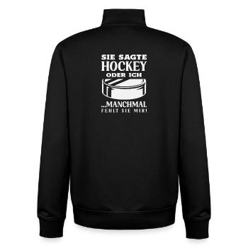 Lustiges Hockey Hockeyspieler Geschenk - Unisex Organic Zip Sweatshirt von Stanley/Stella - Schwarz - Hinten - AI Model Male 185 light (185cm)