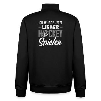 Lustiges Hockey Hockeyspieler Geschenk - Unisex Organic Zip Sweatshirt von Stanley/Stella - Schwarz - Hinten - AI Model Male 185 light (185cm)