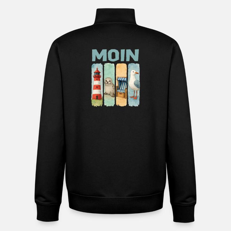 Moin Leuchtturm Robbe Strandkorb Möwe Küste - Unisex Organic Zip Sweatshirt von Stanley/Stella - Schwarz