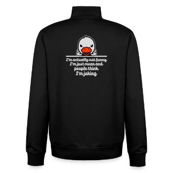 Duck Middle Finger Not Funny Mean People Think Joke - Unisex Organic Zip Sweatshirt by Stanley/Stella - black - Back - AI Model Male 185 light (185cm)