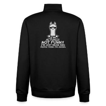 Lama Alpaca Not Funny Just Mean People Think Joke - Unisex Organic Zip Sweatshirt by Stanley/Stella - black - Back - AI Model Male 185 light (185cm)