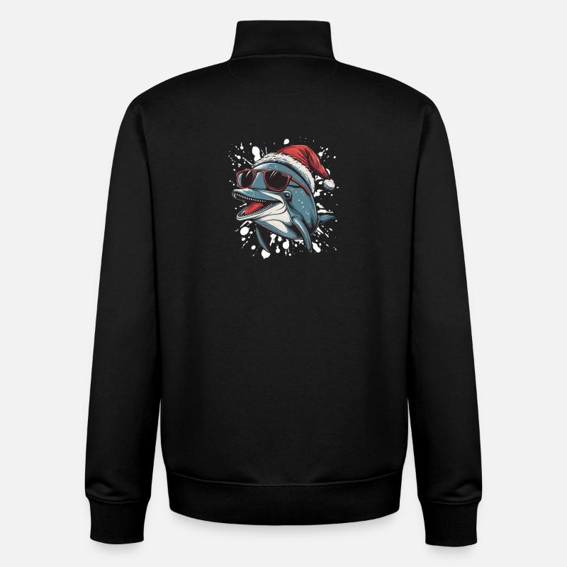 Dauphin Noël Drôle - Sweat zippé unisexe en coton bio Stanley/Stella - noir