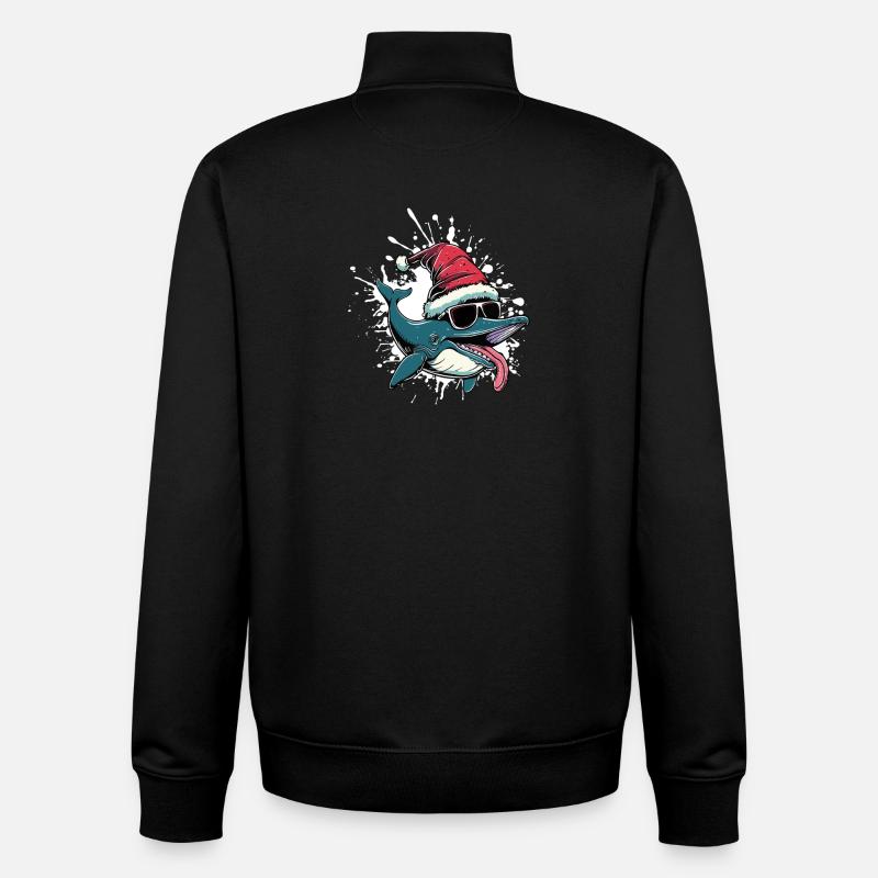 Baleine Noël Drôle - Sweat zippé unisexe en coton bio Stanley/Stella - noir