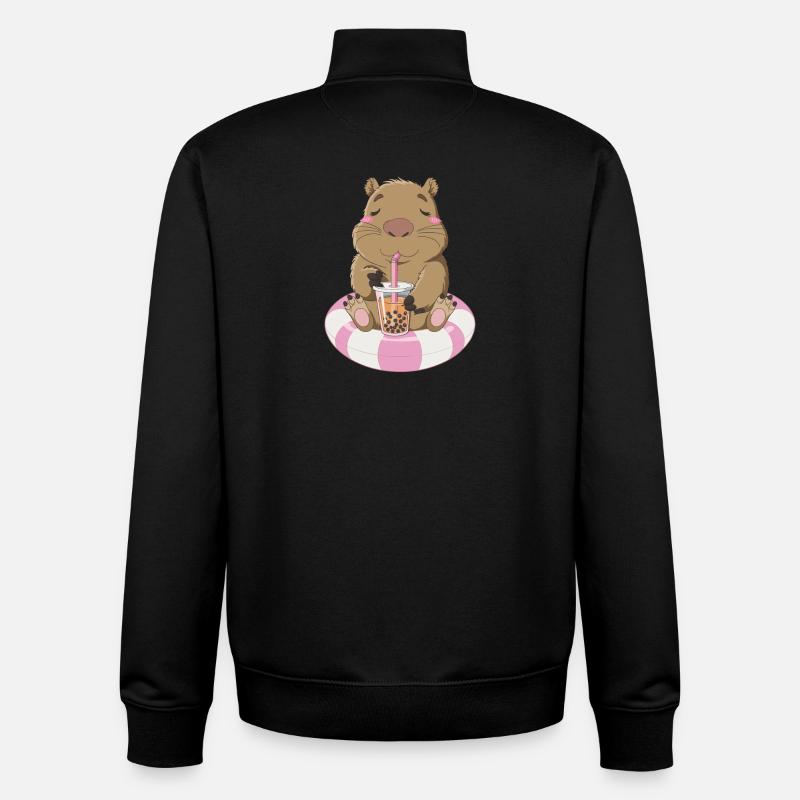 Relaxed Wombat With Bubble Tea Illustration - Unisex Organic Zip Sweatshirt by Stanley/Stella - black
