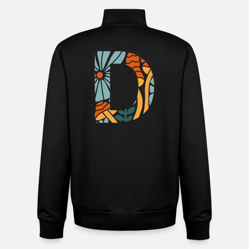 Buchstabe D Groovy Flowers Geschenkidee - Unisex Organic Zip Sweatshirt von Stanley/Stella - Schwarz