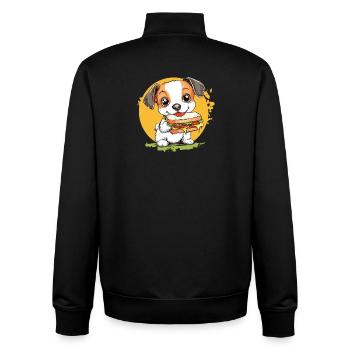 Little dog enjoying burger - Unisex Organic Zip Sweatshirt by Stanley/Stella - black - Back - AI Model Male 185 light (185cm)