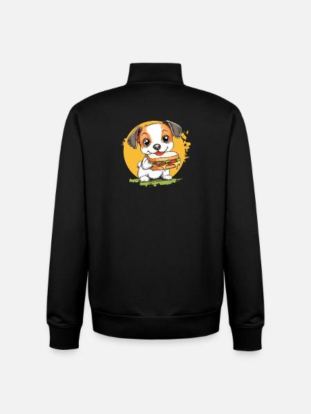 Little dog enjoying burger - Unisex Organic Zip Sweatshirt by Stanley/Stella - black