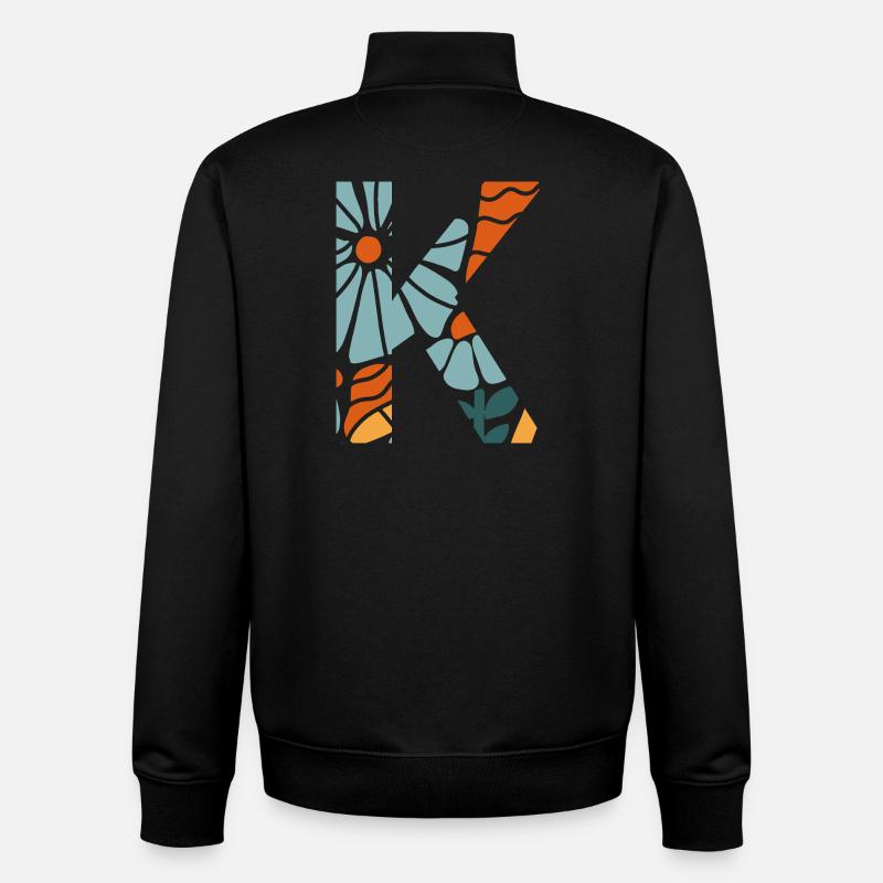 Buchstabe k groovige Blumen Geschenkidee - Unisex Organic Zip Sweatshirt von Stanley/Stella - Schwarz