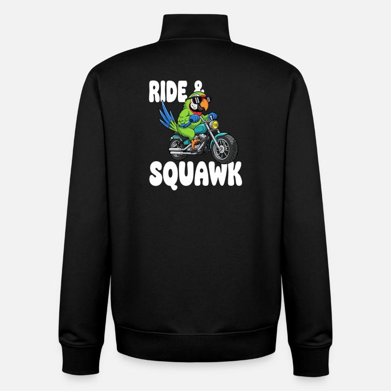 Raging parrot on motorcycle - Unisex Organic Zip Sweatshirt by Stanley/Stella - black