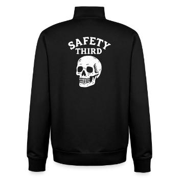 Safety Third Totenkopf Lustig Safety Third - Unisex Organic Zip Sweatshirt von Stanley/Stella - Schwarz - Hinten - AI Model Male 185 light (185cm)