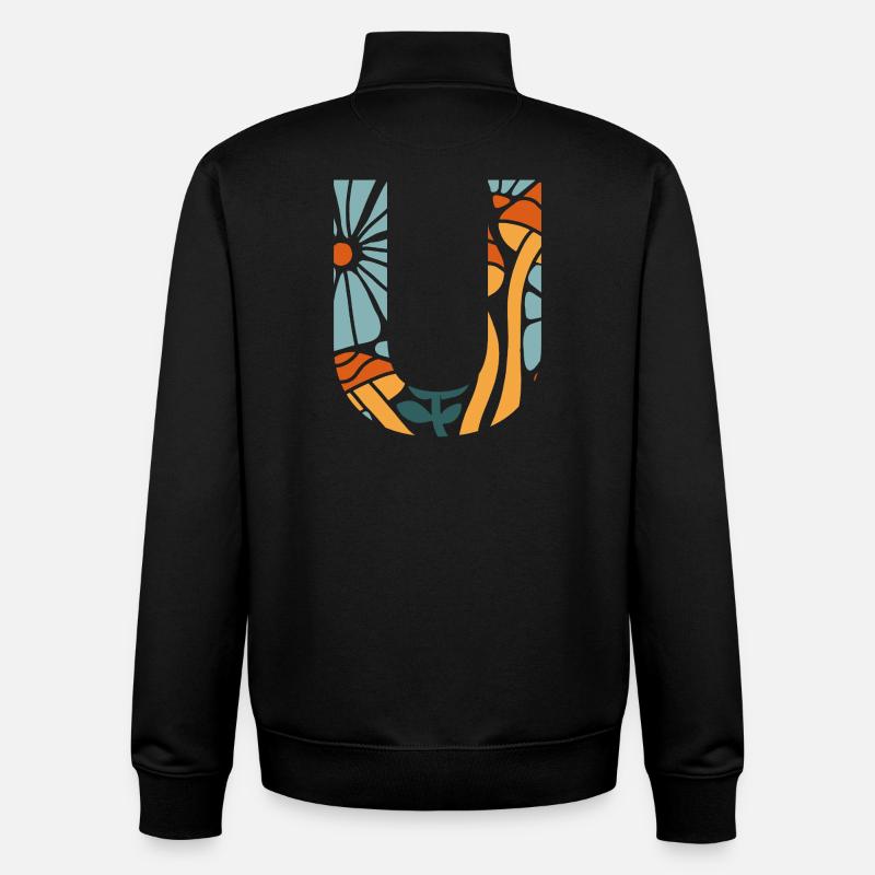 Lettre u fleurs groovy idée cadeau - Sweat zippé unisexe en coton bio Stanley/Stella - noir
