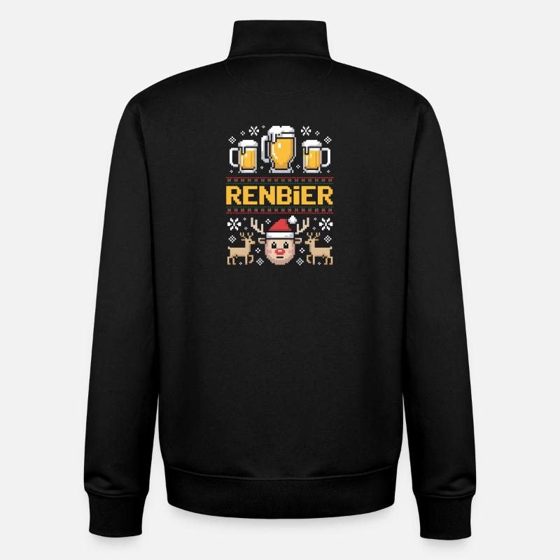 Pull moche Noël bière renne trio - Sweat zippé unisexe en coton bio Stanley/Stella - noir