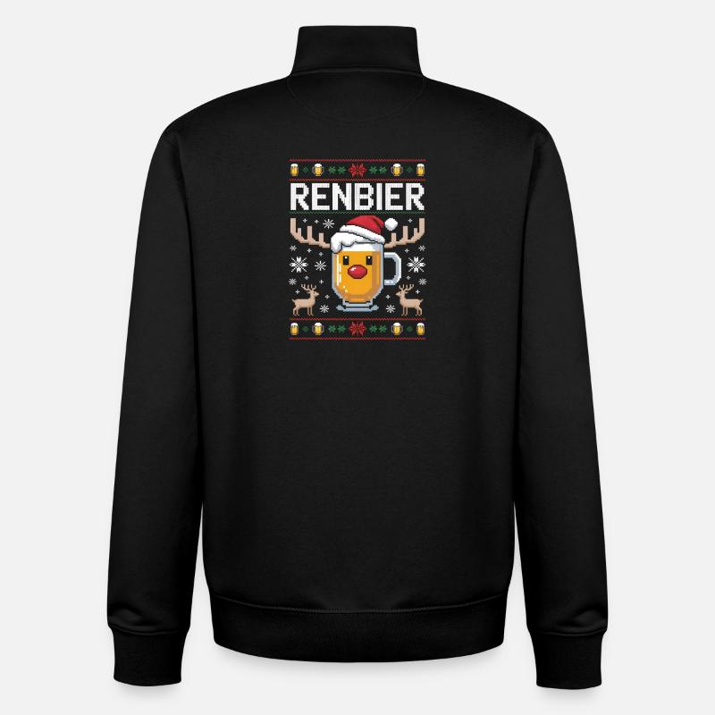 Renne Bière Pixel Noël - Sweat zippé unisexe en coton bio Stanley/Stella - noir