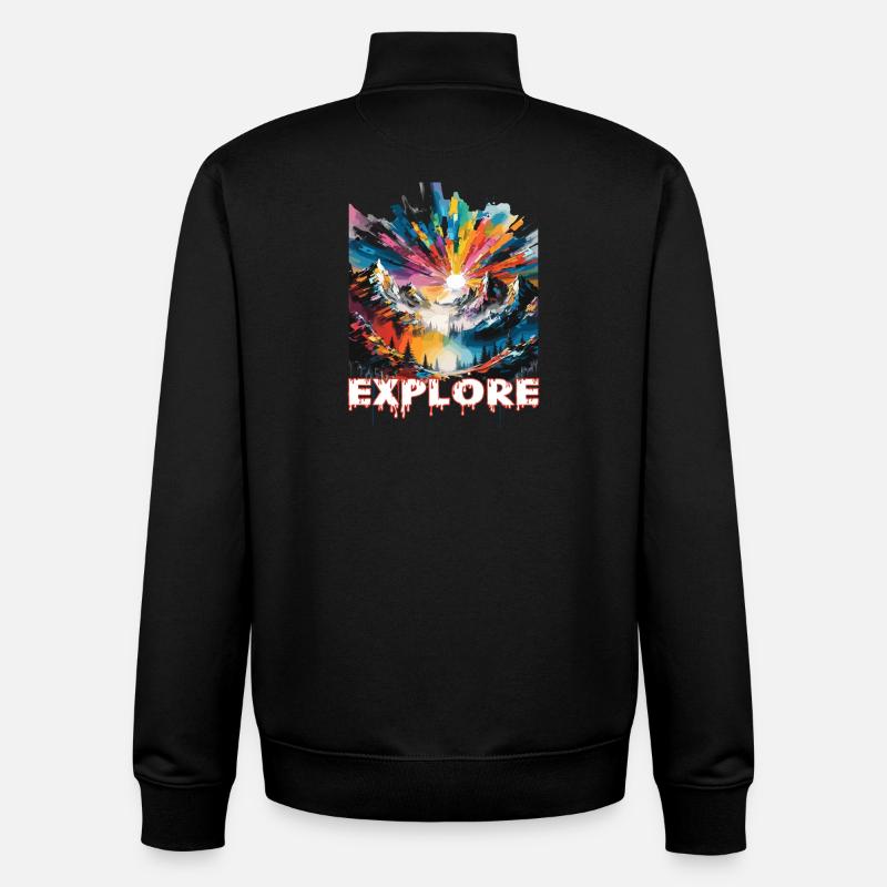 Farbintensive Landschaft mit 'Explore' Aufdruck - Unisex Organic Zip Sweatshirt von Stanley/Stella - Schwarz