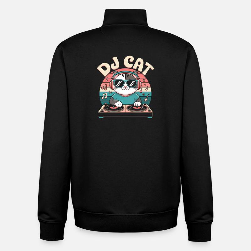 Drôle de chat DJ - Sweat zippé unisexe en coton bio Stanley/Stella - noir