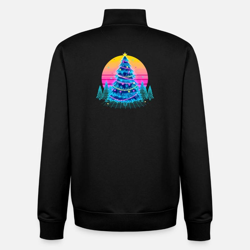 Neon Christmas Tree Sunset - Unisex Organic Zip Sweatshirt by Stanley/Stella - black