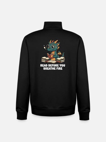 Book Dragon Reading Instead of Fire - Unisex Organic Zip Sweatshirt by Stanley/Stella - black