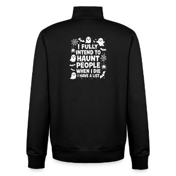 I will persecute people when I die. Sat - Unisex Organic Zip Sweatshirt by Stanley/Stella - black - Back - AI Model Male 185 light (185cm)