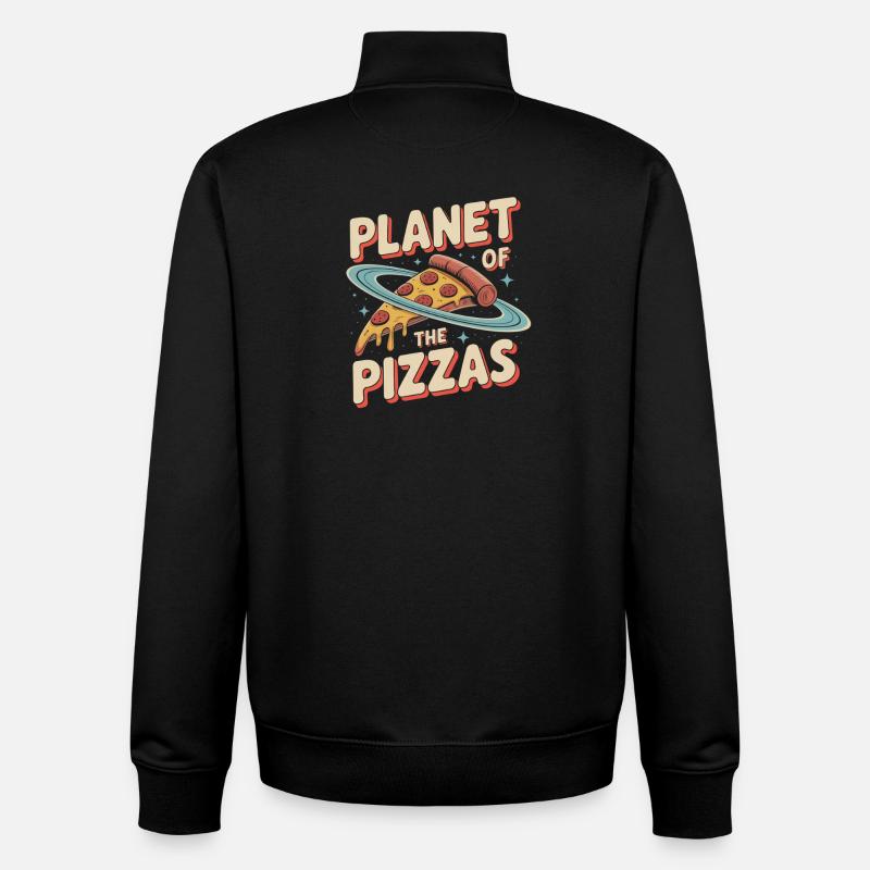 La planète des pizzas - Retro Pizza - Sweat zippé unisexe en coton bio Stanley/Stella - noir