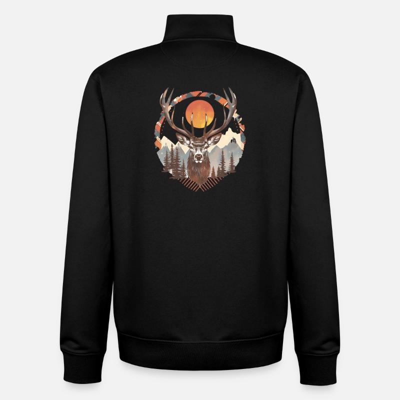 Hirsch unter der Sonne im Wald - Unisex Organic Zip Sweatshirt von Stanley/Stella - Schwarz