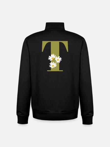 Letter t green daisies - Unisex Organic Zip Sweatshirt by Stanley/Stella - black
