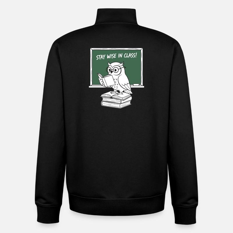 Wise owl reading in class - Unisex Organic Zip Sweatshirt by Stanley/Stella - black