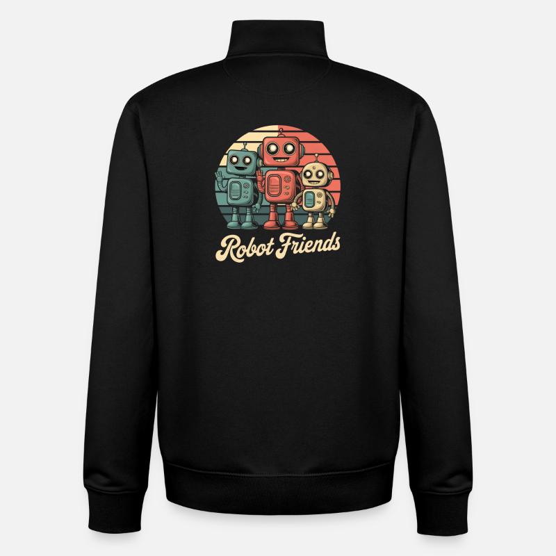 Robot rétro - Robot Friends - Sweat zippé unisexe en coton bio Stanley/Stella - noir
