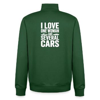 Ich liebe eine Frau und mehrere Autos - Unisex Organic Zip Sweatshirt von Stanley/Stella - Flaschengrün - Hinten - AI Model Male 185 dark (185cm)