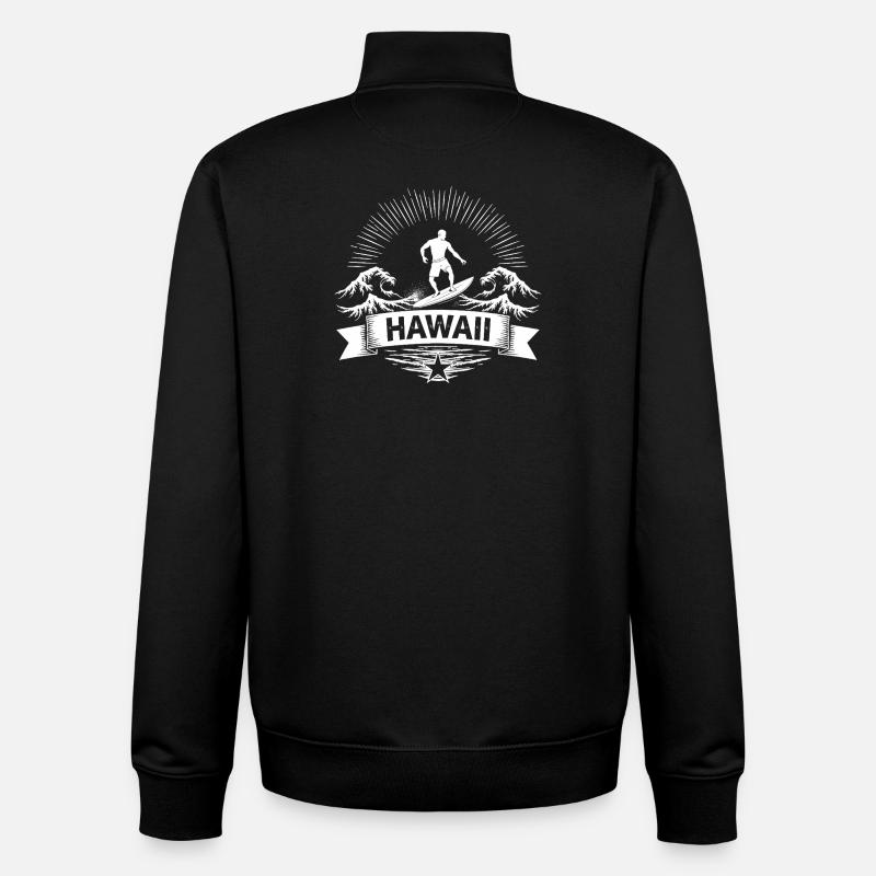 Hawaii Surfer Surfer sur Pacific Wave - Sweat zippé unisexe en coton bio Stanley/Stella - noir