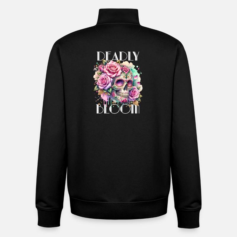 Fleurs Crâne Beauté Floraison - Sweat zippé unisexe en coton bio Stanley/Stella - noir