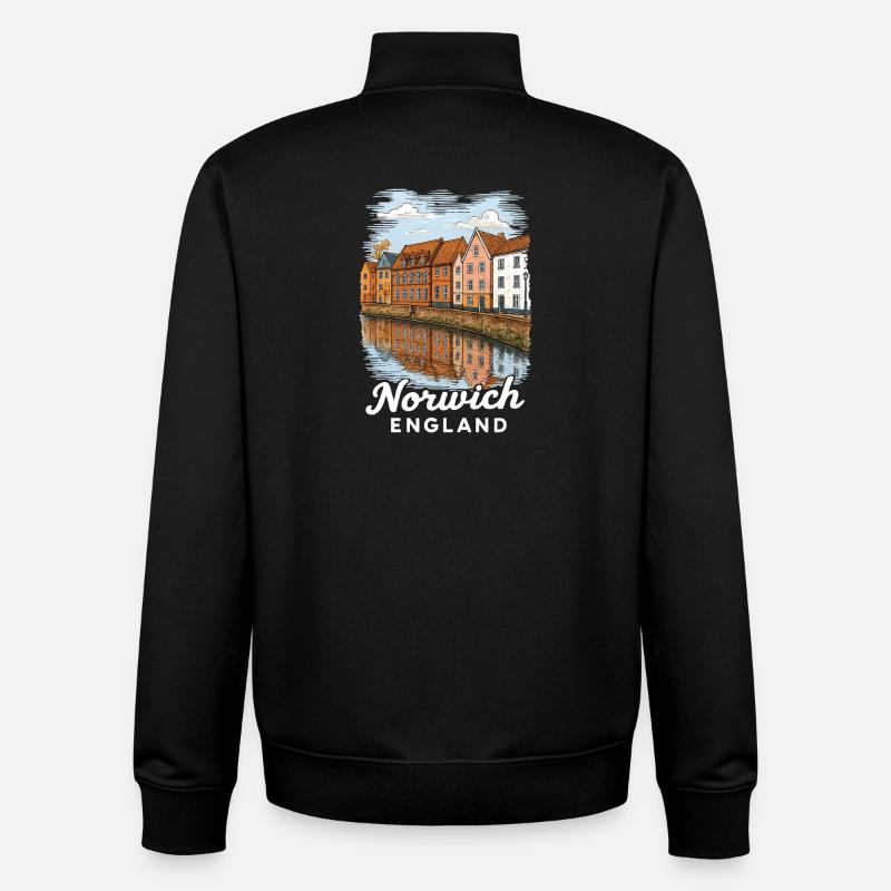 Norwich, Angleterre - Sweat zippé unisexe en coton bio Stanley/Stella - noir