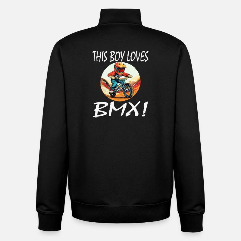 Un garçon adore le BMX - Sweat zippé unisexe en coton bio Stanley/Stella - noir