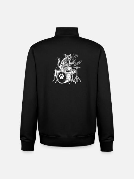 Funny Drumming Cat Music Drummer - Unisex Organic Zip Sweatshirt by Stanley/Stella - black