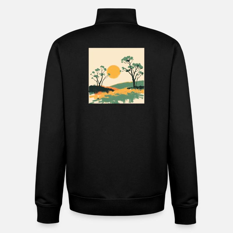 Horizon Solaire et Pins - Sweat zippé unisexe en coton bio Stanley/Stella - noir