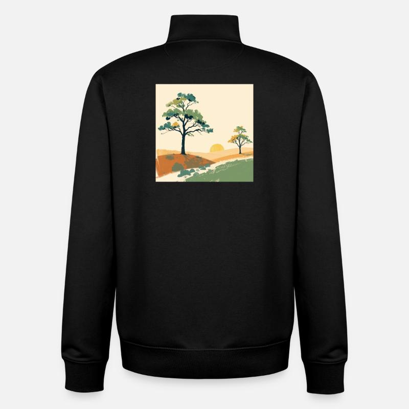 Pastell-Sonnenuntergangsbäume - Unisex Organic Zip Sweatshirt von Stanley/Stella - Schwarz