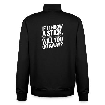 Wenn ich einen Stock werfe, gehst du dann weg? - Unisex Organic Zip Sweatshirt von Stanley/Stella - Schwarz - Hinten - AI Model Male 185 light (185cm)