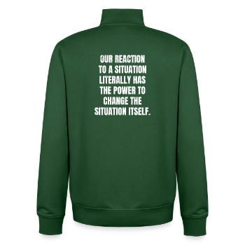 notre réaction à une situation a littéralement le - Sweat zippé unisexe en coton bio Stanley/Stella - vert bouteille - Dos - AI Model Male 185 dark (185cm)